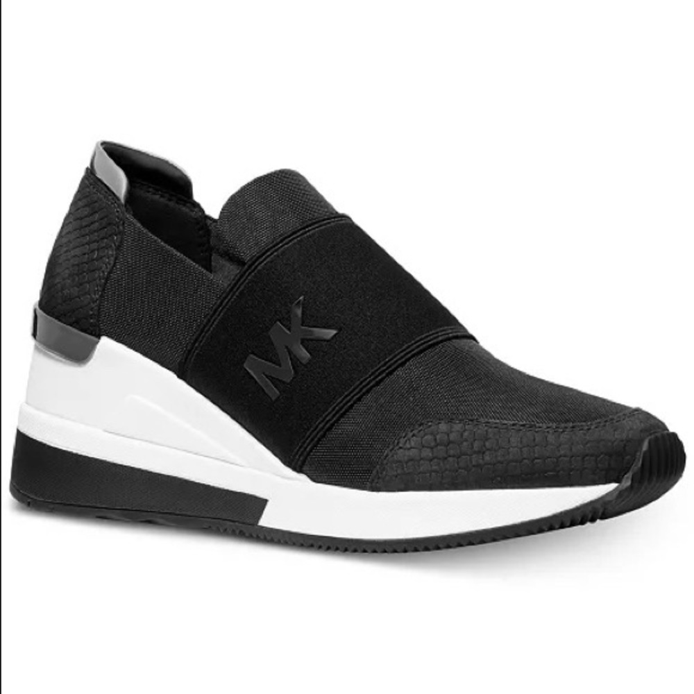 Michael Kors Black and White Slip-On Wedge Sneakers
